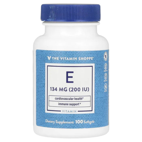 Вітамін Е, Vitamin E, The Vitamin Shoppe, 134 мг (200 МО), 100 гелевих капсул
