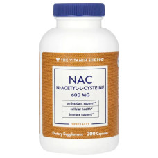N ацетилцистеїн 600 мг, NAC Vitamin Shoppe, 200 капсул
