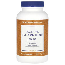 Ацетил L-карнітин 500 мг, The Vitamin Shoppe Acetyl L Carnitine, 240 капсул
