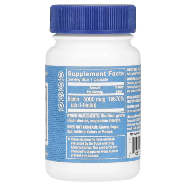 Біотин, Biotin, The Vitamin Shoppe, 5000 мкг, 60 капсул