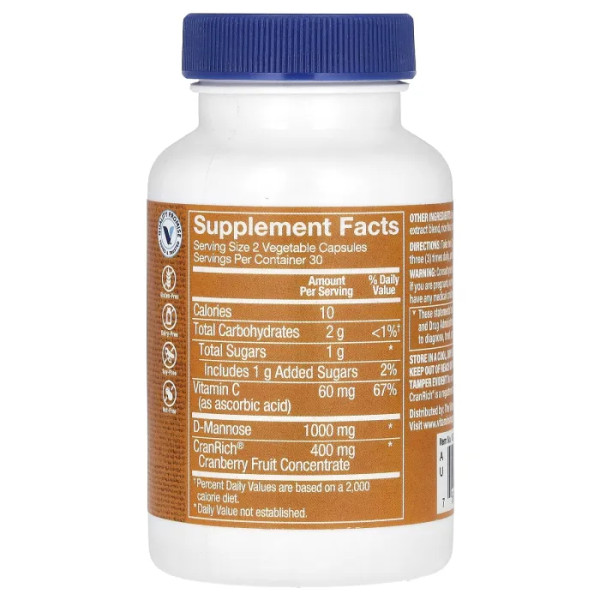 Журавлина з D-маннозою, Cranberry With D-Mannose, The Vitamin Shoppe, 60 рослинних капсул