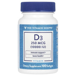 Витамин D3 250 мкг (10 000 МЕ), Vitamin D3 The Vitamin Shoppe, 100 гелевых капсул