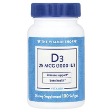 Вітамін D3 25 мкг (1000 МО), Vitamin D3 The Vitamin Shoppe, 100 гелевих капсул