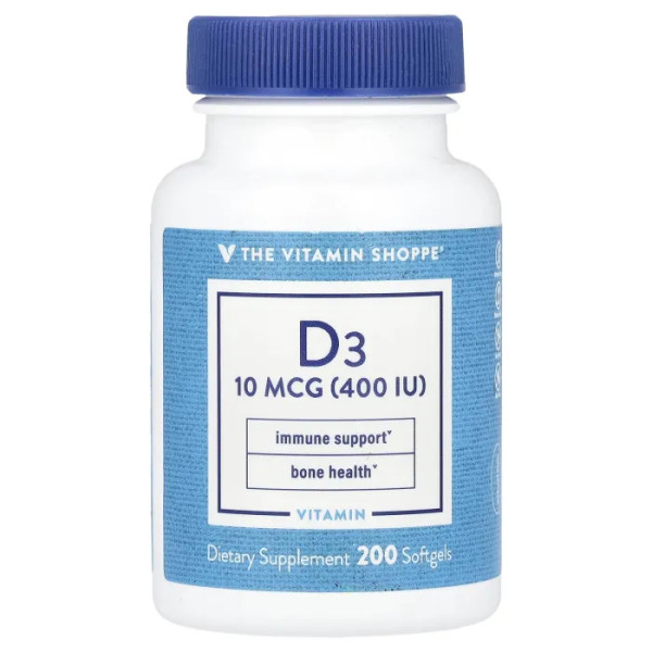Вітамін D3, Vitamin D3, The Vitamin Shoppe, 10 мкг (400 МО), 200 гелевих капсул