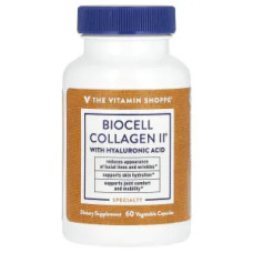Колаген BioCell з гіалуроновою кислотою, The Vitamin Shoppe BioCell Collagen II With Hyaluronic Acid, 60 рослинних капсул