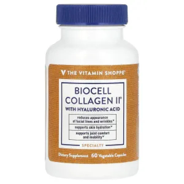 Колаген з гіалуроновою кислотою, BioCell Collagen II With Hyaluronic Acid, The Vitamin Shoppe, 60 рослинних капсул