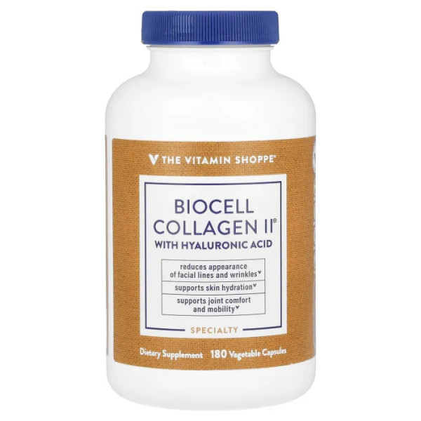 Колаген з гіалуроновою кислотою, BioCell Collagen II With Hyaluronic Acid, The Vitamin Shoppe, 180 рослинних капсул