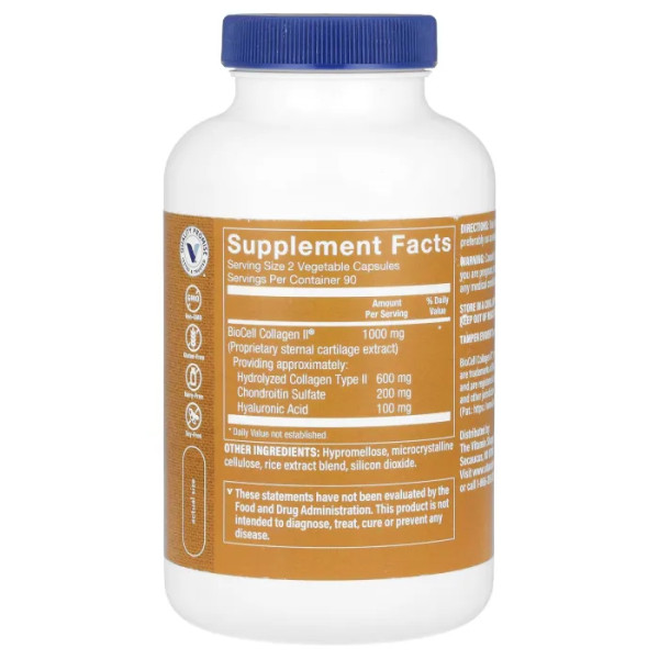Колаген з гіалуроновою кислотою, BioCell Collagen II With Hyaluronic Acid, The Vitamin Shoppe, 180 рослинних капсул