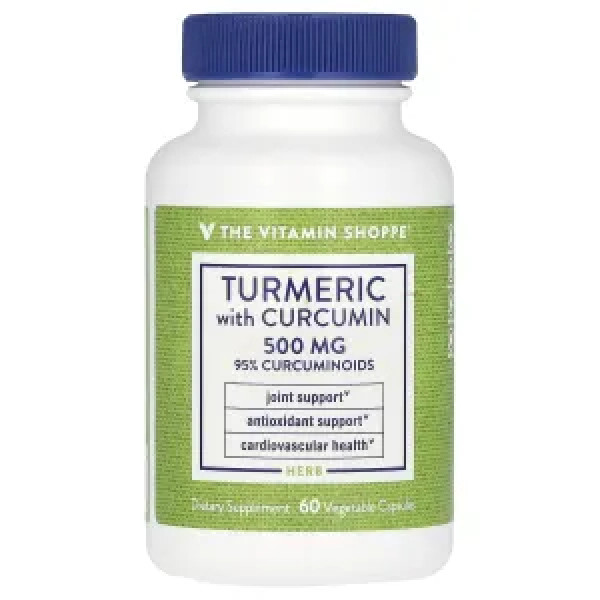 Куркума з куркуміном, Turmeric With Curcumin, Vitamin Shoppe, 500 мг, 60 рослинних капсул