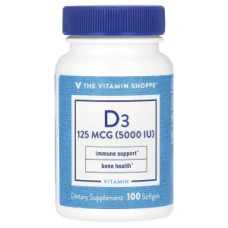 Вітамін D3 125 мкг 5000 МО, The Vitamin Shoppe Vitamin D3, 100 гелевих капсул