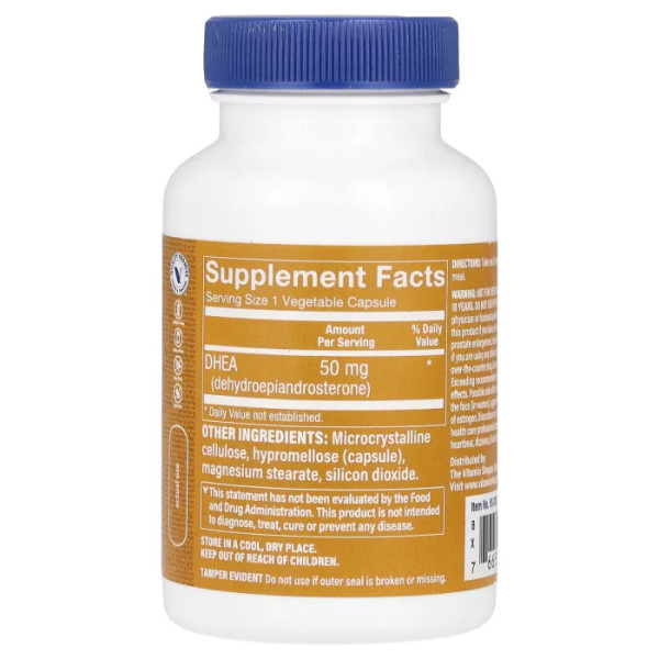 Дегідроепіандростерон, DHEA, The Vitamin Shoppe, 50 мг, 120 рослинних капсул