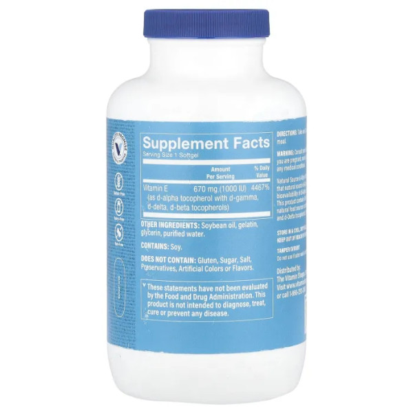 Вітамін Е, Vitamin E, The Vitamin Shoppe, 670 мг (1000 МО), 240 гелевих капсул