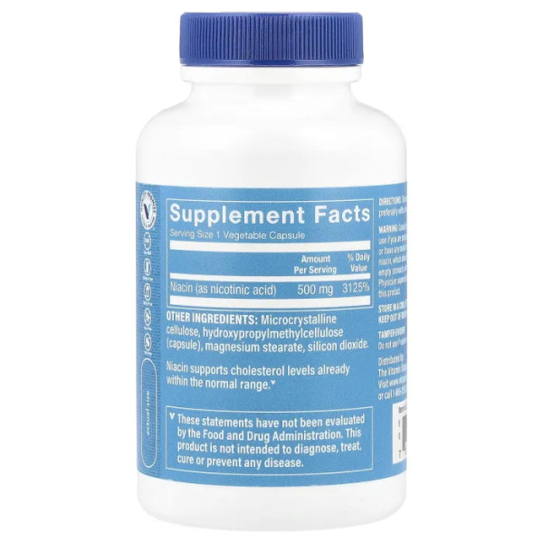 Ніацин, Niacin, The Vitamin Shoppe, 500 мг, 100 рослинних капсул