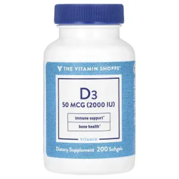 Вітамін D3, Vitamin D3, The Vitamin Shoppe, 50 мкг (2000 МО), 200 гелевих капсул