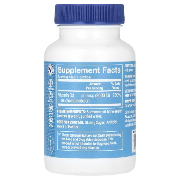 Вітамін D3, Vitamin D3, The Vitamin Shoppe, 50 мкг (2000 МО), 200 гелевих капсул