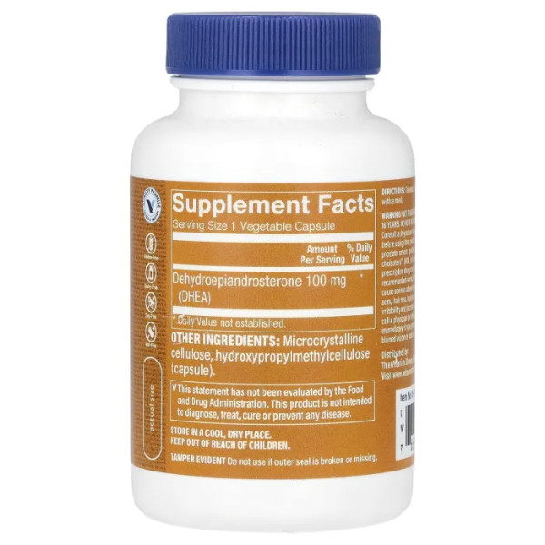 Дегідроепіандростерон, DHEA, The Vitamin Shoppe, 100 мг, 120 рослинних капсул