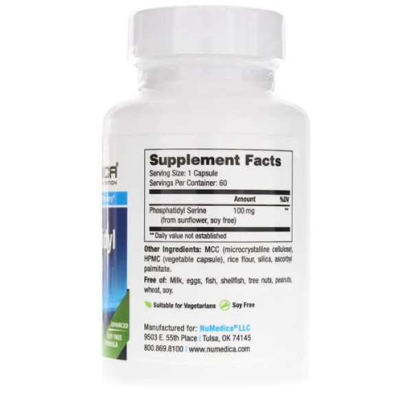 Фосфатидилсерин, Phosphatidyl Serine, NuMedica, 100 мг, 60 вегетаріанських капсул