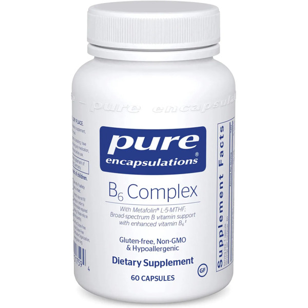 Витамин B6 (комплекс витаминов В), B6 Complex, Pure Encapsulations, для поддержки клеточного, сердечно-сосудистого, неврологического и психологического здоровья, 60 капсул