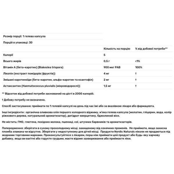 Вітамін А+ каротиноїди, Vitamin A+ Carotenoids, Nordic Naturals, 30 гелевих капсул