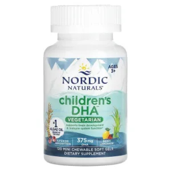 ДГК для дітей, Children's DHA, Nordic Naturals, від 3 років, ягідний лимонад, 375 мг, 120 міні жувальних гелевих капсул