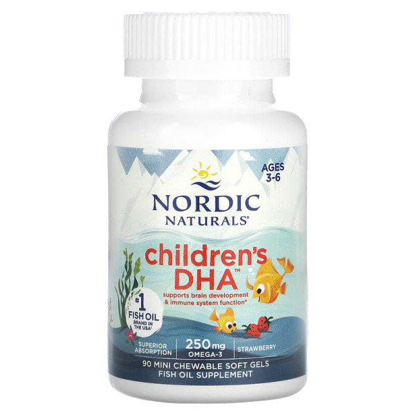 Риб'ячий жир для дітей, Children's DHA, Nordic Naturals, вік 3-6 років, полуниця, 90 міні-жувальних гелевих капсул