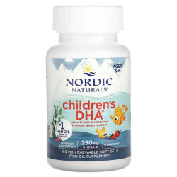 Риб'ячий жир для дітей, Nordic Naturals Children's DHA, для віку 3-6 років, зі смаком полуниці, 180 міні-жувальних м'яких гелів.