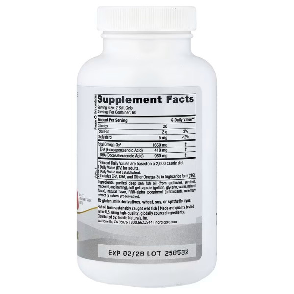 Омега-3, риб'ячий жир, ProDHA, Nordic Naturals, полуниця, 1000 мг, 120 капсул