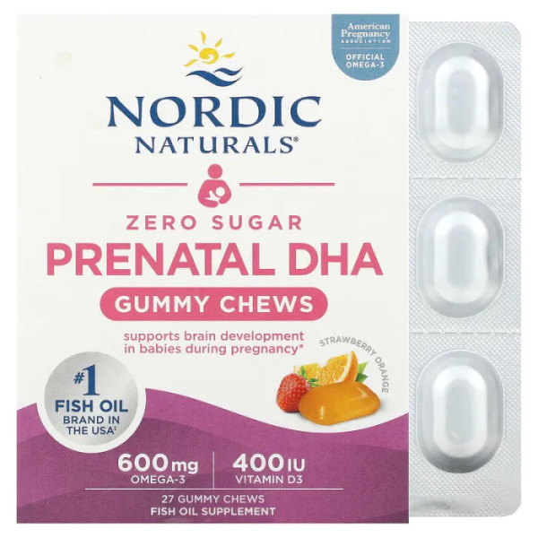 ДГК для вагітних, Prenatal DHA, Nordic Naturals, без цукру, полуниці та апельсину, 27 жувальних цукерок.