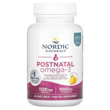 Риб'ячий жир для вагітних, Postnatal Omega-3, Nordic Naturals, лимон, 650 мг, 60 капсул