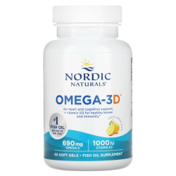 Риб'ячий жир Омега-3D (лимон), Nordic Naturals Omega-3D, 1000 мг, 60 капсул