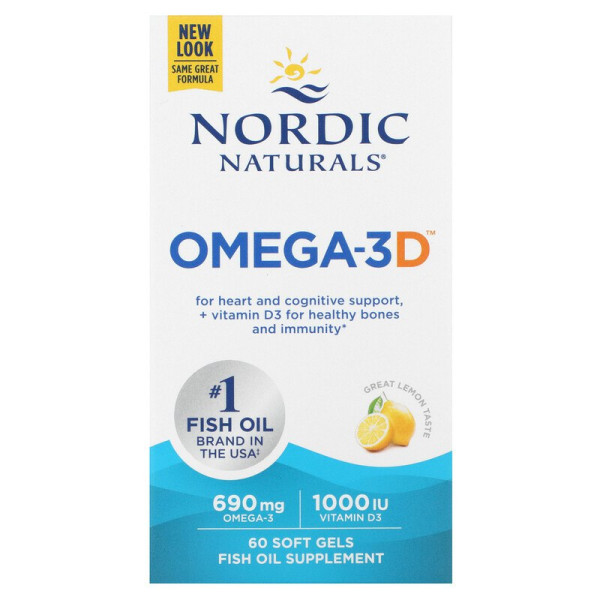 Риб'ячий жир омега-3Д (лимон), Omega-3D, Nordic Naturals, 1000 мг, 60 капсул