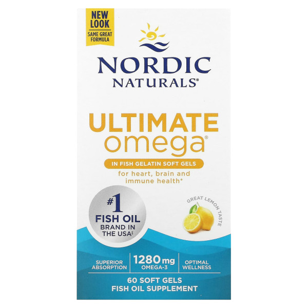 Омега-3, Ultimate Omega, Nordic Naturals, смак лимона, 640 мг, 60 гелевих капсул