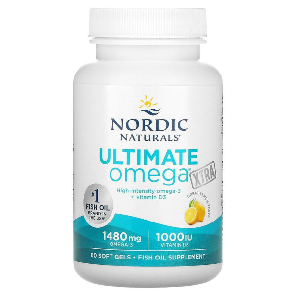 Екстра Омега-3, Ultimate Omega Xtra, Nordic Naturals, лимон, 1000 мг, 60 капсул