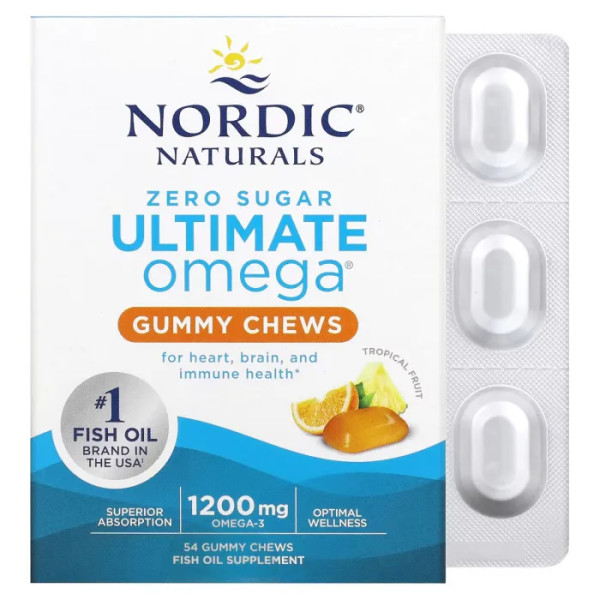 Омега-3, Nordic Naturals, зі смаком тропічних фруктів, 600 мг, 54 жувальні цукерки.