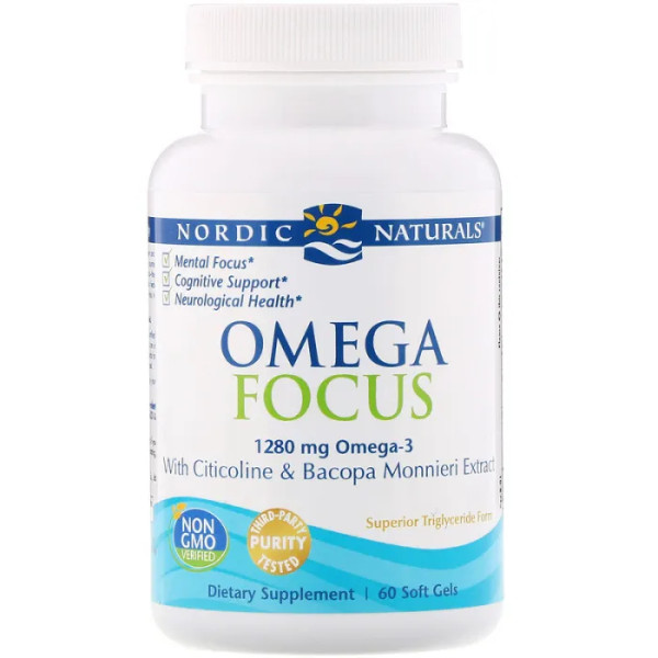 Омега, Omega Focus, Nordic Naturals, 1280 мг, 60 гелевих капсул