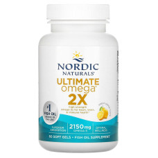 Омега 2х, Ultimate Omega 2x, Nordic Naturals, лимонний смак, 60 капсул