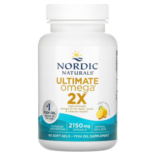 Омега 2х, лимонний смак, Ultimate Omega 2x, Nordic Naturals, 60 капсул