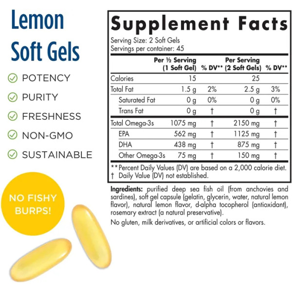 Омега 2X, Ultimate Omega 2X, Nordic Naturals, 2150 мг, 90 гелевих капсул