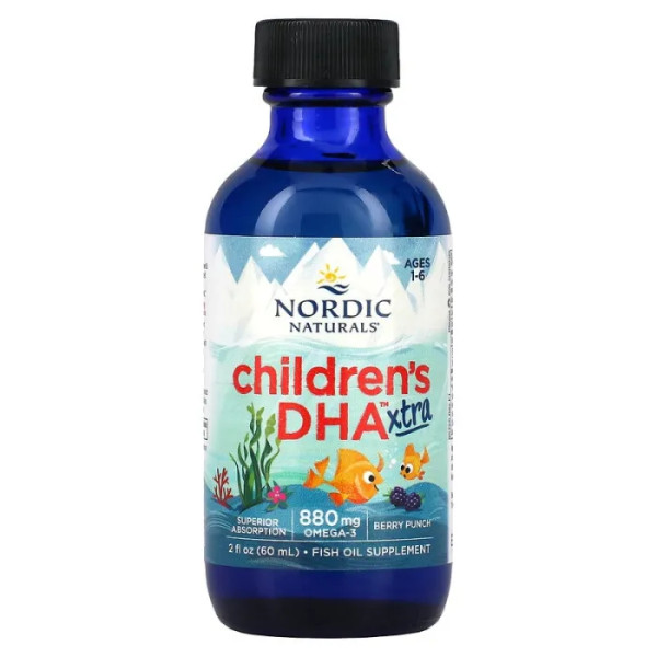 DHA для дітей, Children's DHA Xtra, Nordic Naturals, від 1 до 6 років, пунш ягідний, 880 мг, 60 мл