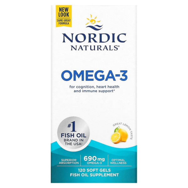 Очищений риб'ячий жир, Omega-3, Nordic Naturals, лимон, 690 мг, 120 капсул