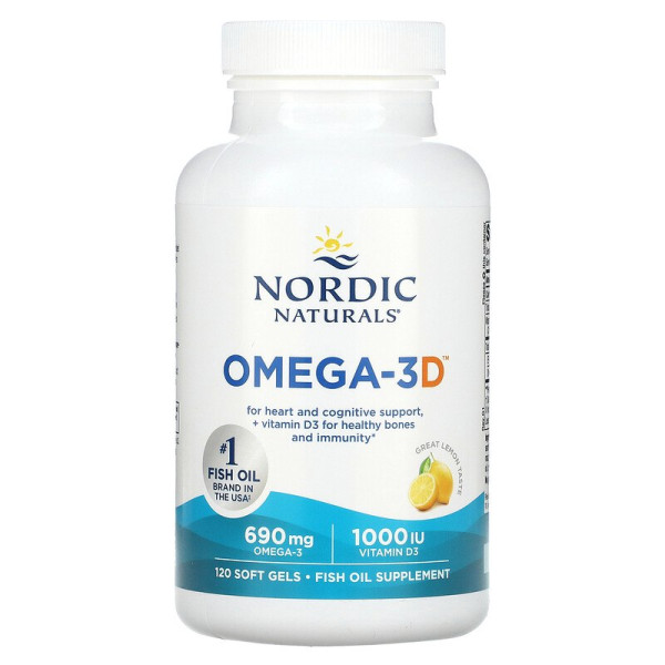 Риб'ячий жир омега-D3 (лимон), Omega-3D, Nordic Naturals, 1000 мг, 120 капсул