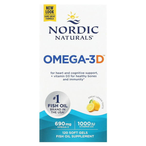 Риб'ячий жир омега-D3 (лимон), Omega-3D, Nordic Naturals, 1000 мг, 120 капсул