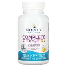 Омега 3 6 9 + D3, Nordic Naturals Complete Omega-D3, з лимонним смаком, 1000 мг, 120 гелевих капсул