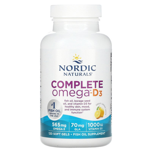 Омега 3 6 9 + D3, Complete Omega-D3, Nordic Naturals, лимон, 1000 мг, 120 гелевих капсул