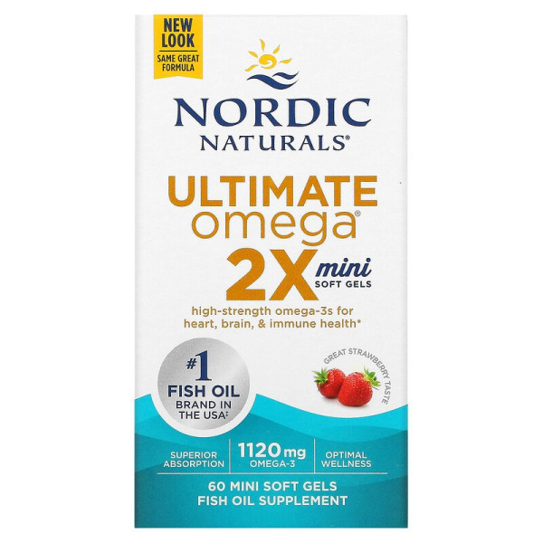 Риб'ячий жир міні (полуниця), Ultimate Omega 2X, Nordic Naturals, 1120 мг, 60 гелів