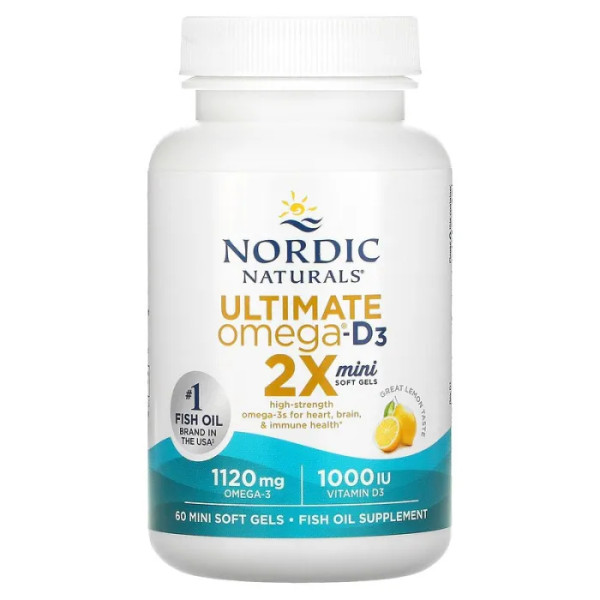 Риб'ячий жир з вітаміном D3, Ultimate Omega 2X, Nordic Naturals, лимон, 60 гелевих міні капсул