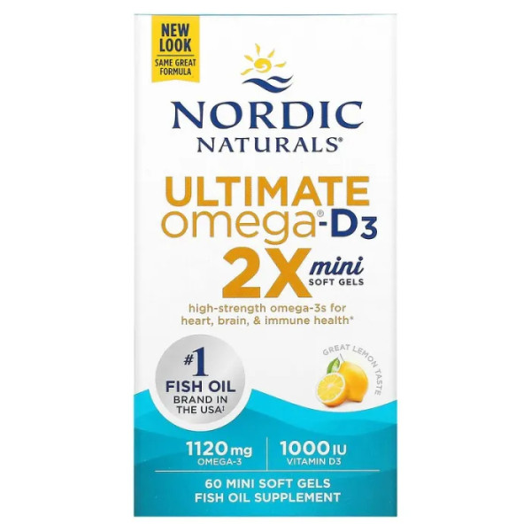 Риб'ячий жир з вітаміном D3, Ultimate Omega 2X, Nordic Naturals, лимон, 60 гелевих міні капсул