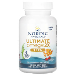 Омега для підлітків, від 12 років, смак полуниці, Teen Ultimate Omega 2X Nordic Naturals, 60 міні гелевих капсул