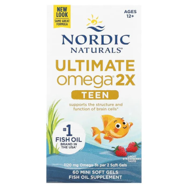 Омега для підлітків, Teen, Ultimate Omega 2X, Nordic Naturals, від 12 років, смак полуниці, 60 міні гелевих капсул