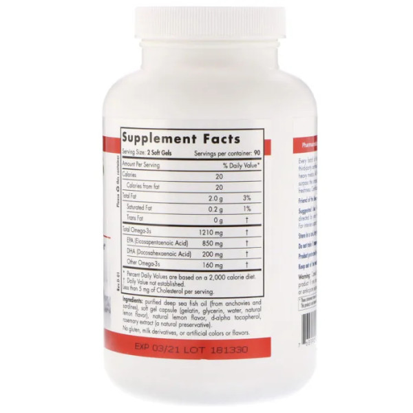 Ейкозапентаєнова кислота з лимонним смаком, ProEPA, Nordic Naturals, 1000 мг, 180 капсул